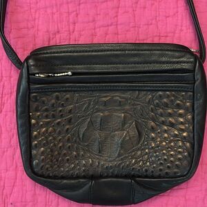 Black Leather/ alligator leather Crossbody Bag